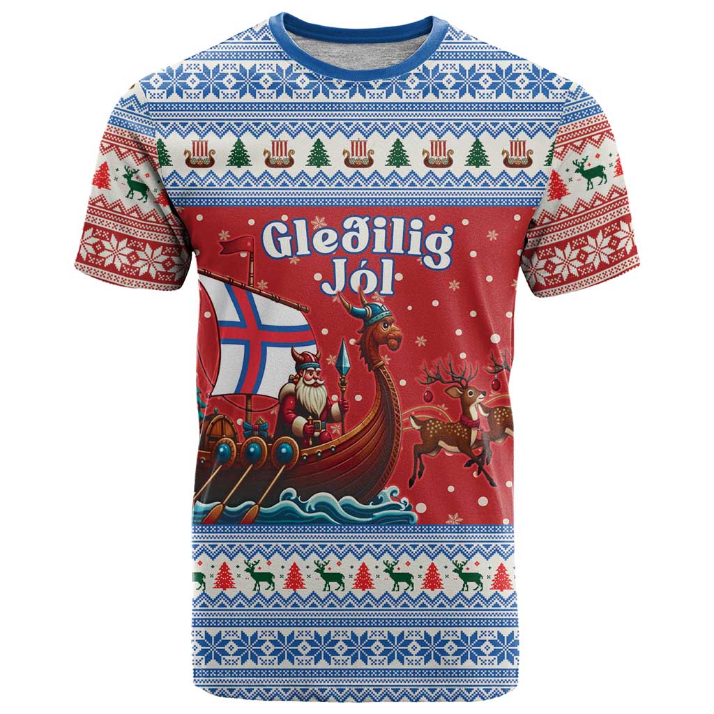 Faroe Islands Viking Santa Christmas T-Shirt Funny Reindeer Norse Xmas Graphic Tee