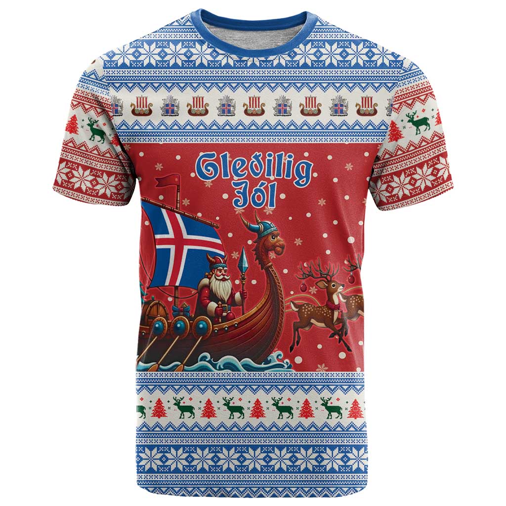 Iceland Viking Santa Christmas T-Shirt Funny Reindeer Norse Xmas Graphic Tee