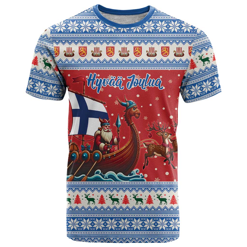 Finland Viking Santa Christmas T-Shirt Funny Reindeer Norse Xmas Graphic Tee