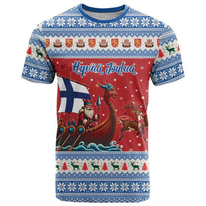 Finland Viking Santa Christmas T-Shirt Funny Reindeer Norse Xmas Graphic Tee