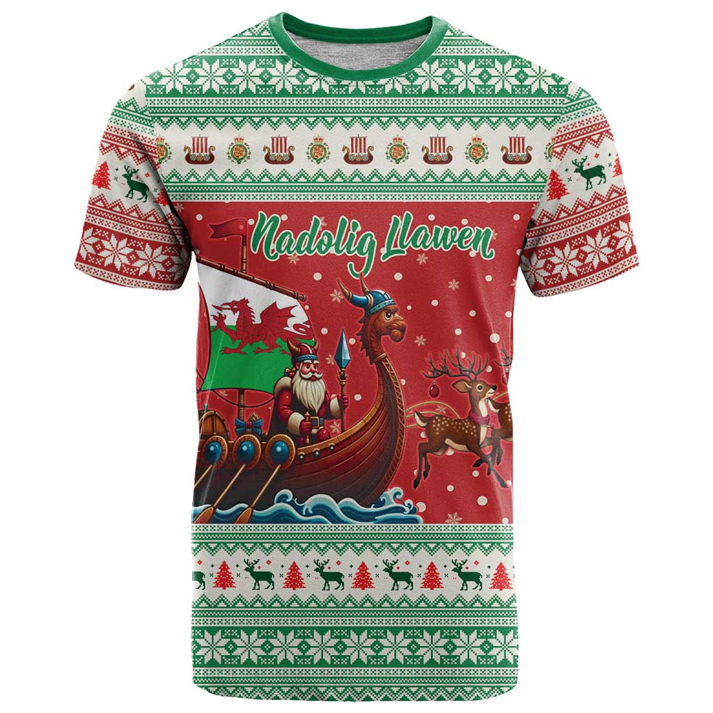 Wales Viking Santa Christmas T-Shirt Funny Reindeer Norse Xmas Graphic Tee