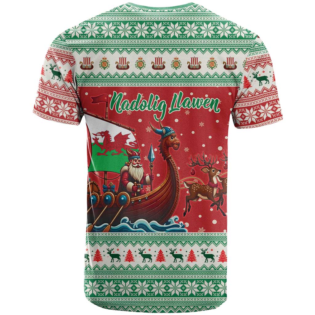 Wales Viking Santa Christmas T-Shirt Funny Reindeer Norse Xmas Graphic Tee