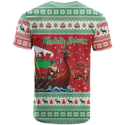 Wales Viking Santa Christmas T-Shirt Funny Reindeer Norse Xmas Graphic Tee