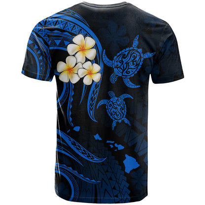 Personalised Lanai Hawaii T-Shirt Polynesian Tattoo and Pacific Plumeria Blue Vibe Graphic Tee