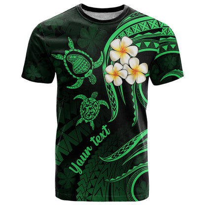 Personalised Lanai Hawaii T-Shirt Polynesian Tattoo and Pacific Plumeria Green Vibe Graphic Tee