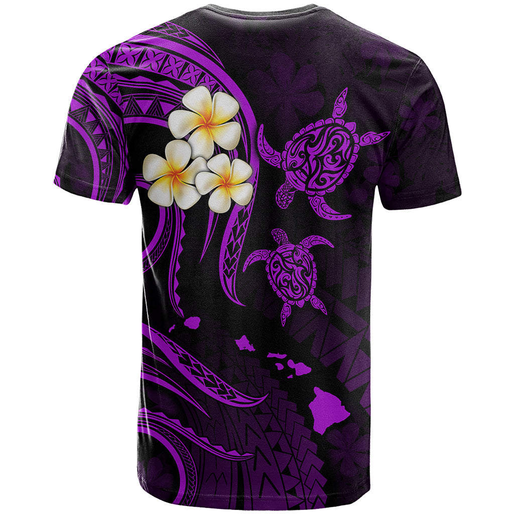 Personalised Kauai Hawaii T-Shirt Polynesian Tattoo and Pacific Plumeria Purple Vibe Graphic Tee