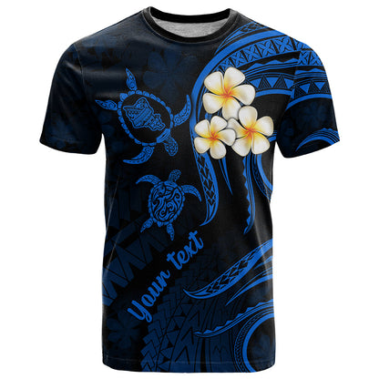 Personalised Oahu Hawaii T-Shirt Polynesian Tattoo and Pacific Plumeria Blue Vibe Graphic Tee