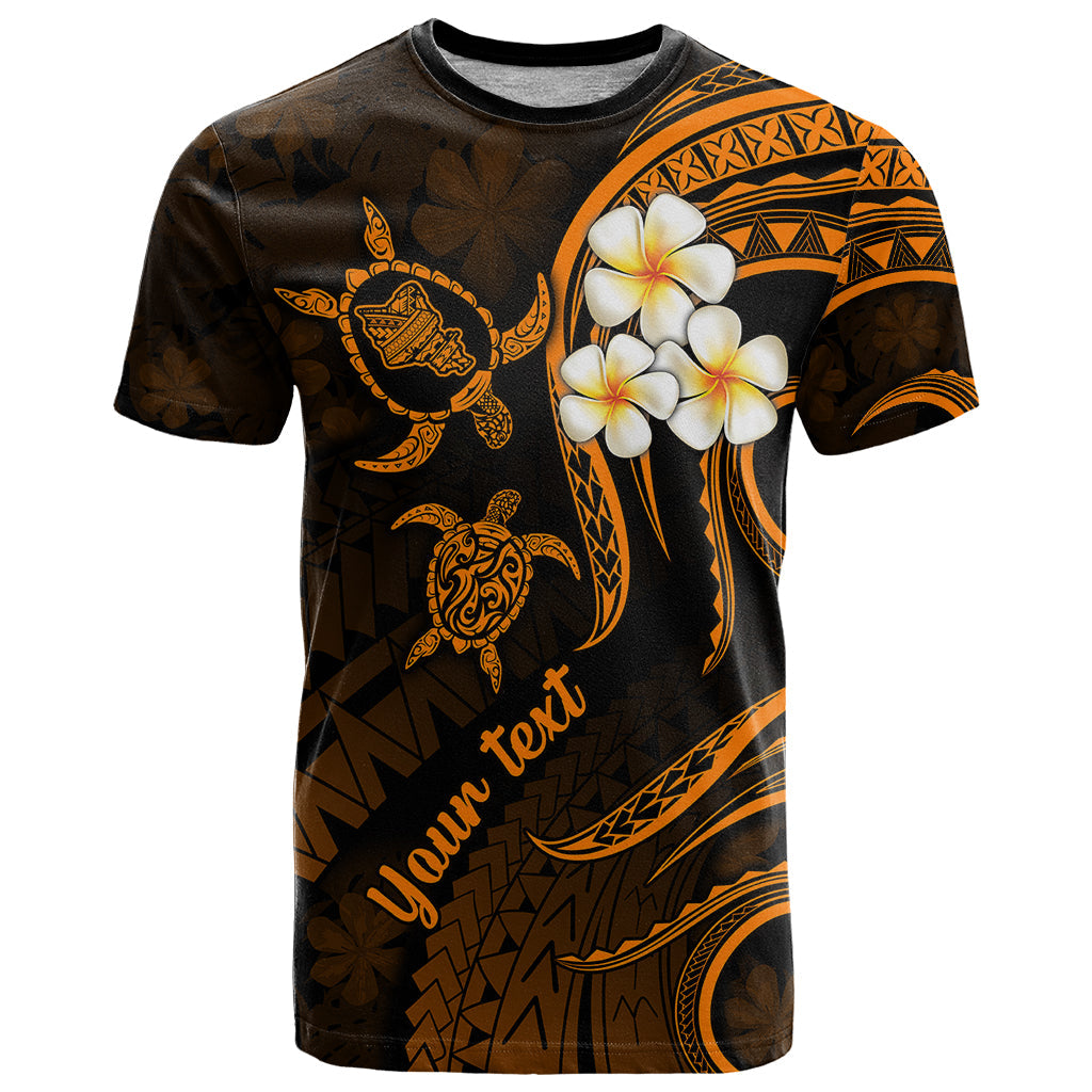 Personalised Oahu Hawaii T-Shirt Polynesian Tattoo and Pacific Plumeria Gold Vibe Graphic Tee