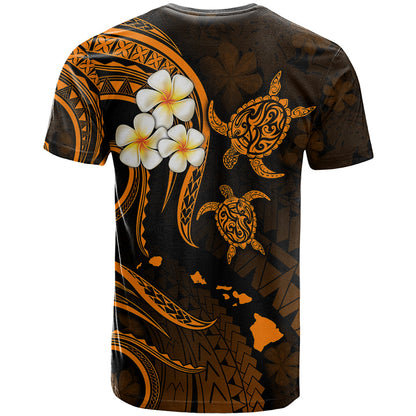 Personalised Oahu Hawaii T-Shirt Polynesian Tattoo and Pacific Plumeria Gold Vibe Graphic Tee