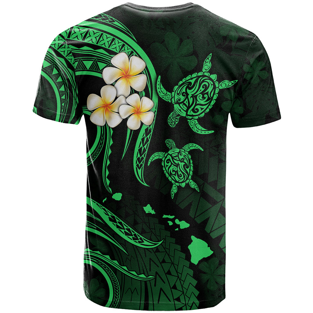 Personalised Oahu Hawaii T-Shirt Polynesian Tattoo and Pacific Plumeria Green Vibe Graphic Tee