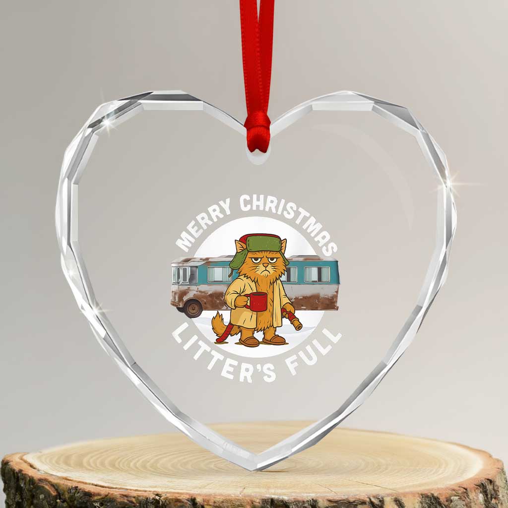 Merry Christmas Litter’s Full Heart Crystal Glass Ornament - Funny Cat Meme from Christmas Vacation - Transparent Glass - 3'' Heart
