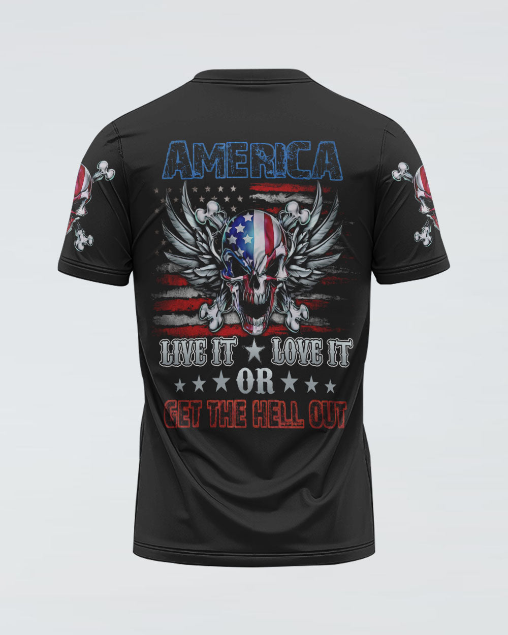 America Live It Love It Wings Skull Mens Patriotic T-Shirt Graphic Tee