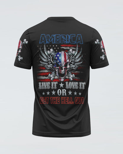 America Live It Love It Wings Skull Mens Patriotic T-Shirt Graphic Tee