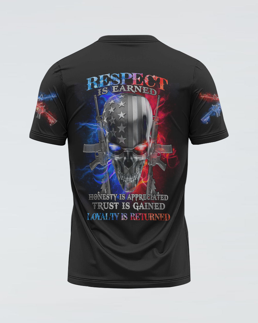Respect Is Earned Metal Skull Men's Patriotic T-Shirt Graphic Tee