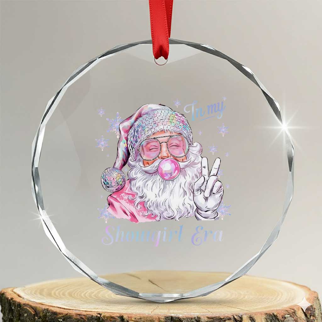 Pink Santa Crystal Glass Ornament - Bubble Gum Aesthetic Christmas Decor with Peace Sign - Transparent Glass - 3'' Circle