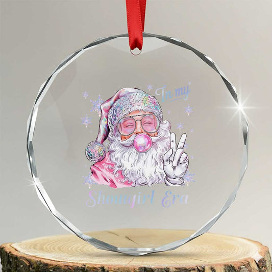 Pink Santa Crystal Glass Ornament - Bubble Gum Aesthetic Christmas Decor with Peace Sign - Transparent Glass - 3'' Circle