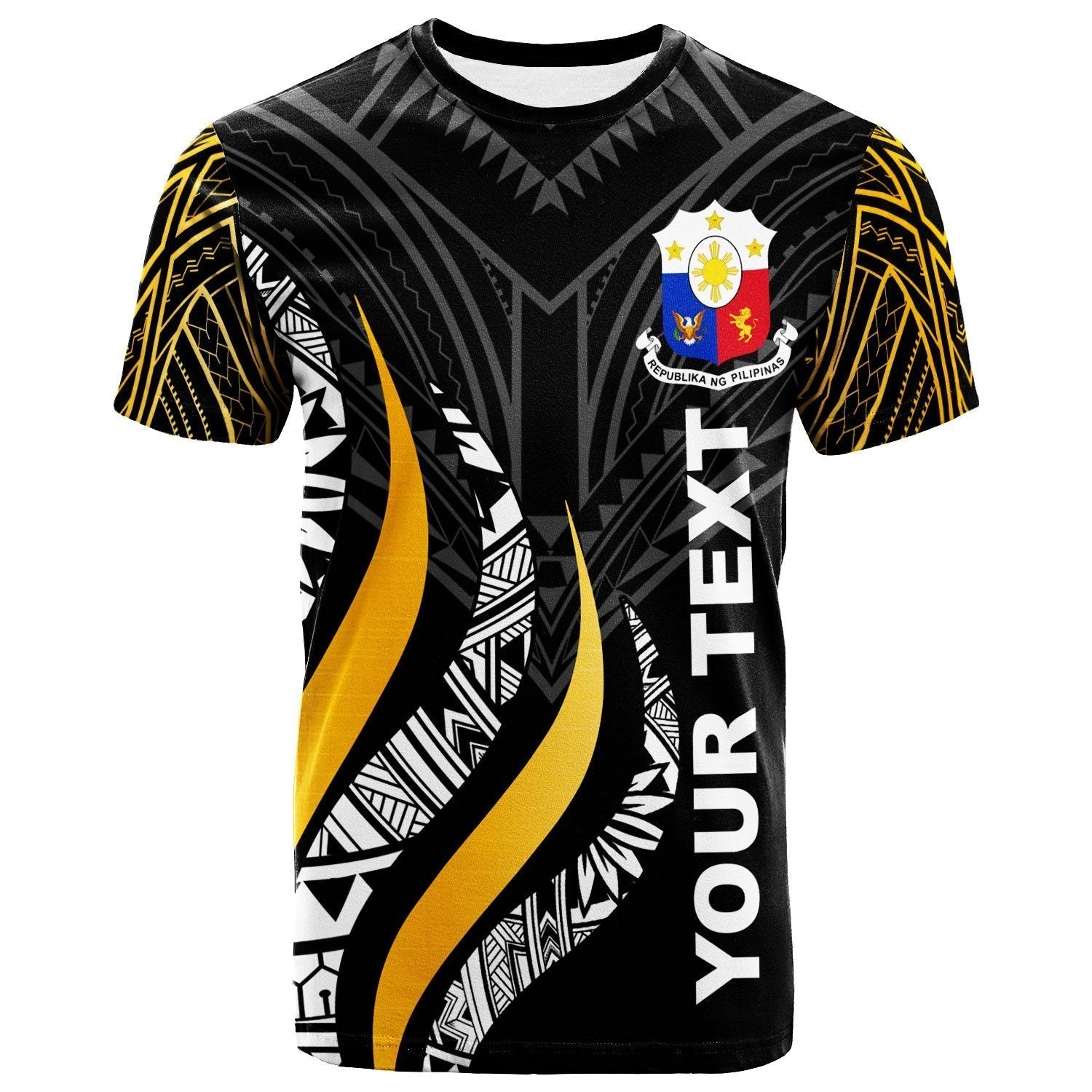 Philippines Custom Personalised T-Shirt Philippines Strong Fire Pattern Gold Graphic Tee