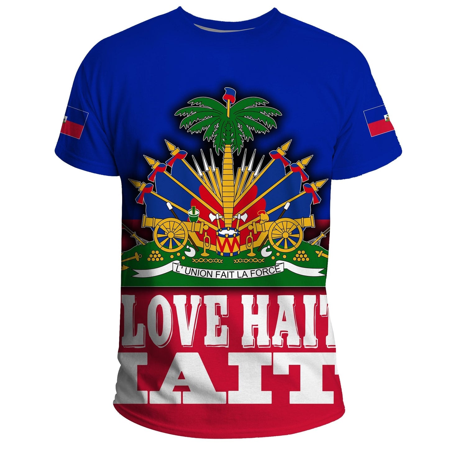 Haiti T-Shirt Flag With Coat Of Arm Blue Graphic Tee