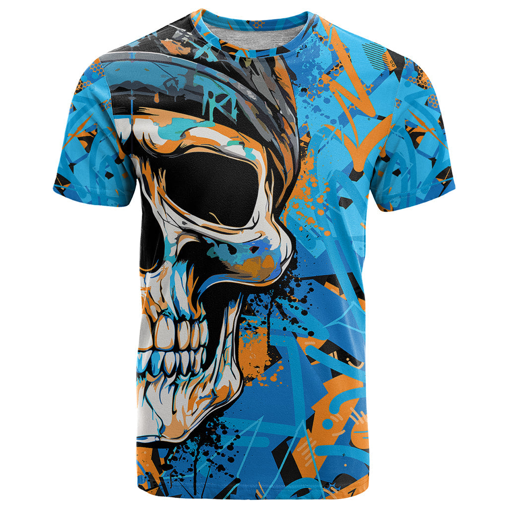 Grafity Skull T-Shirt Street Style Skull Colorful Abstract Art Graphic Tee