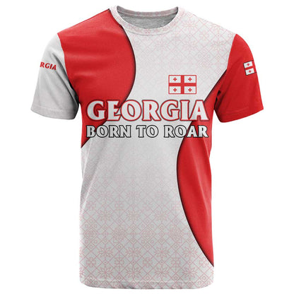 Georgia Flag T-Shirt with Born to Roar with Red Lion and National Symbols Graphic Tee