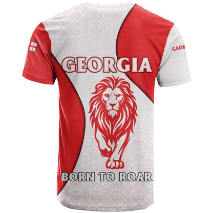 Georgia Flag T-Shirt with Born to Roar with Red Lion and National Symbols Graphic Tee