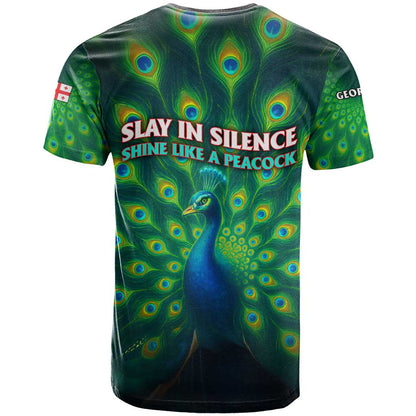 Georgia Peacock T-Shirt with Slay in Silence Shine Like a Peacock Design Graphic Tee