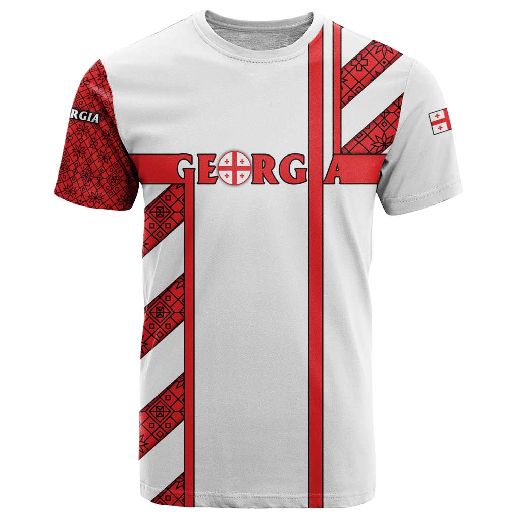 Georgia T-Shirt with Red Cross and Golden Lions Emblem Never Bows Design Graphic Tee
