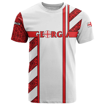 Georgia T-Shirt with Red Cross and Golden Lions Emblem Never Bows Design Graphic Tee