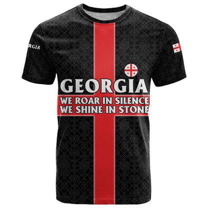 Georgia T-Shirt with Black Patterned Red Cross with Dragon Horse Symbol and Silent Pride Quote Design Graphic Tee