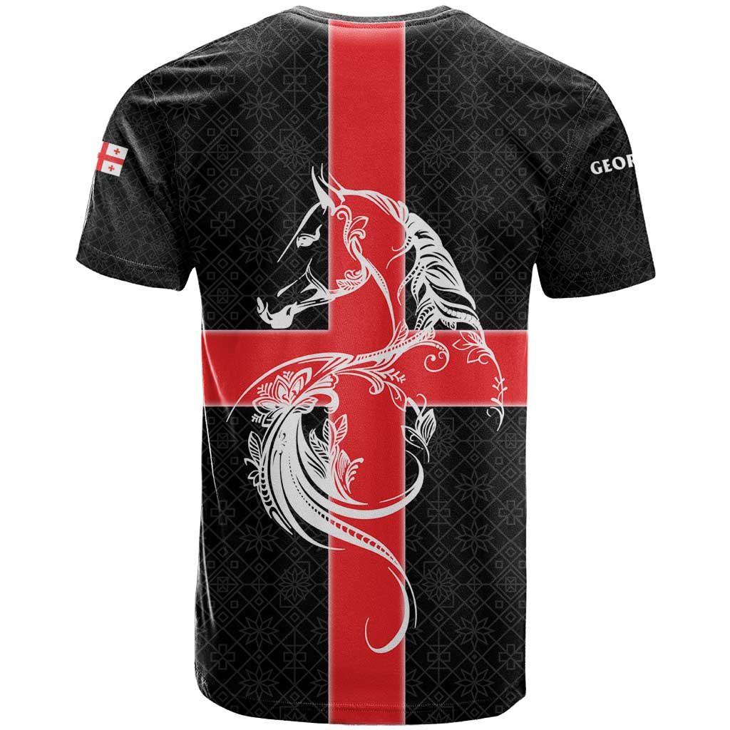 Georgia T-Shirt with Black Patterned Red Cross with Dragon Horse Symbol and Silent Pride Quote Design Graphic Tee