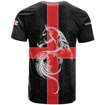 Georgia T-Shirt with Black Patterned Red Cross with Dragon Horse Symbol and Silent Pride Quote Design Graphic Tee