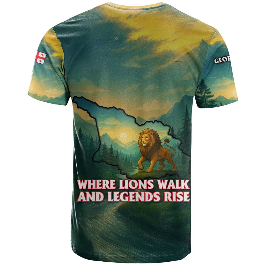 Georgia T-Shirt with Green Mountain Landscape with Map Outline Lion and Legends Rise Quote Design Graphic Tee
