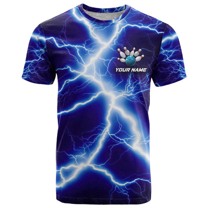 Snake and Bowling Ball Design T-Shirt with Lightning Background and Custom Team Name Text Graphic Tee