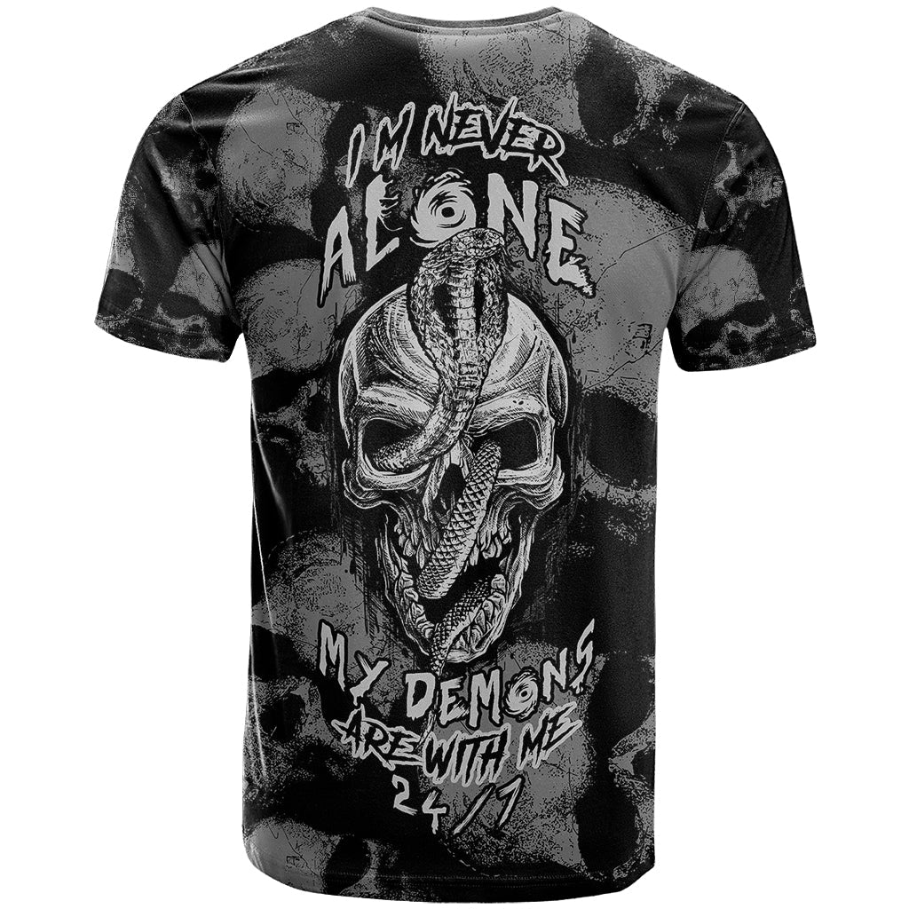 Skull Pattern T-Shirt I'm Never Alone - My Demon Are With Me 24/7 Graphic Tee