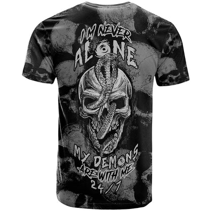 Skull Pattern T-Shirt I'm Never Alone - My Demon Are With Me 24/7 Graphic Tee
