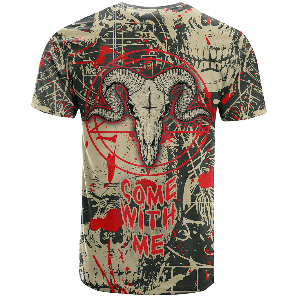 Skull Pattern T-Shirt Demon Art - Come With Me Graphic Tee
