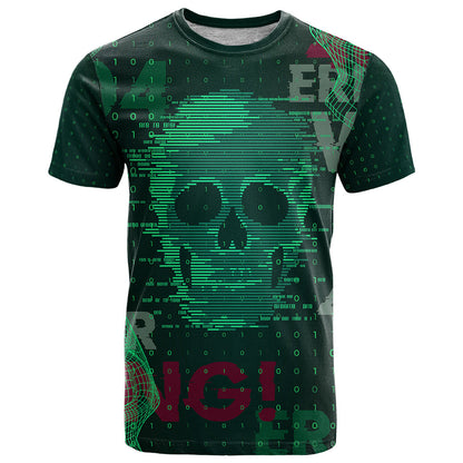 Technology Skull T-Shirt Warning - Erro 404 Graphic Tee