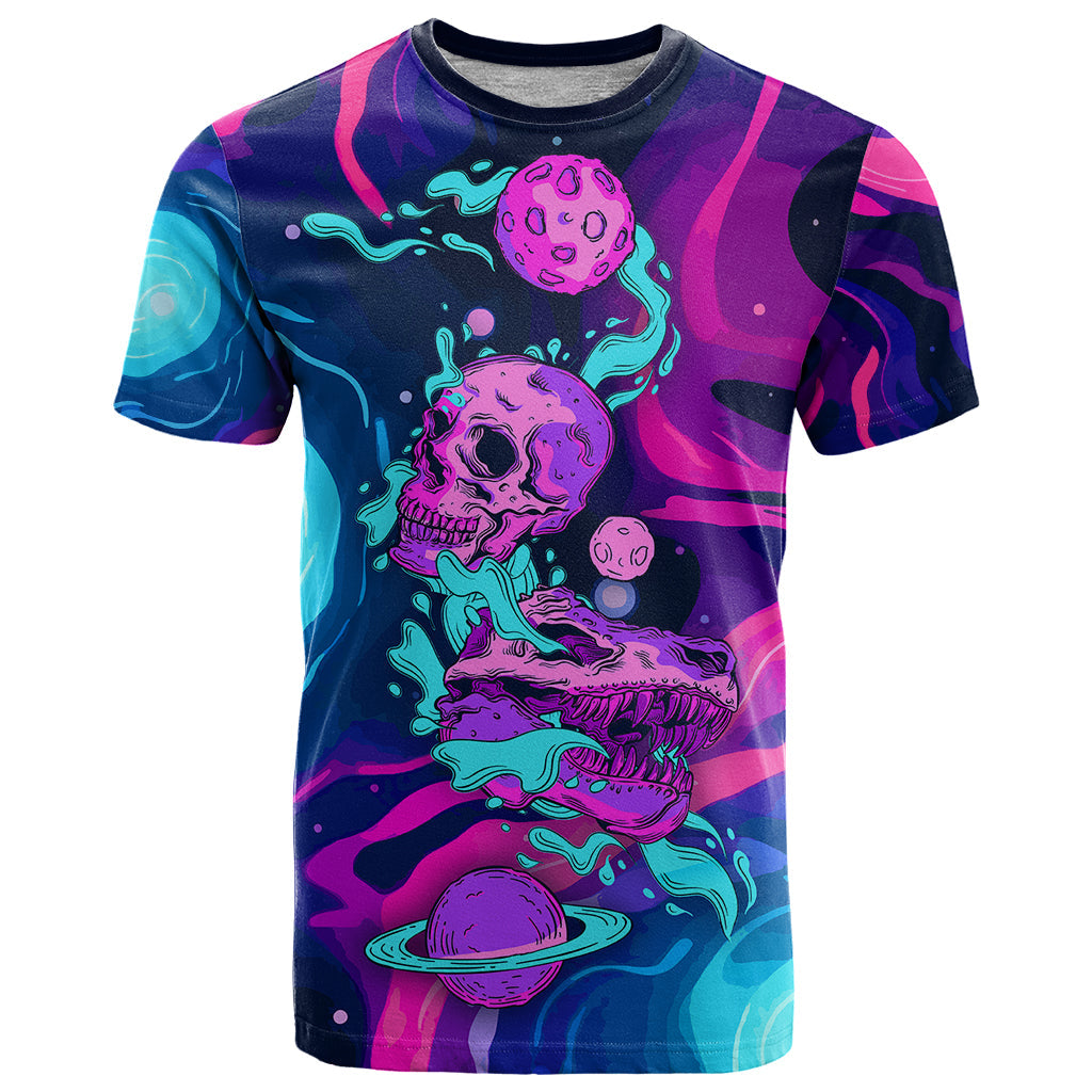 Space Skull T-Shirt Skeleton Color Neon Paint On Space Graphic Tee