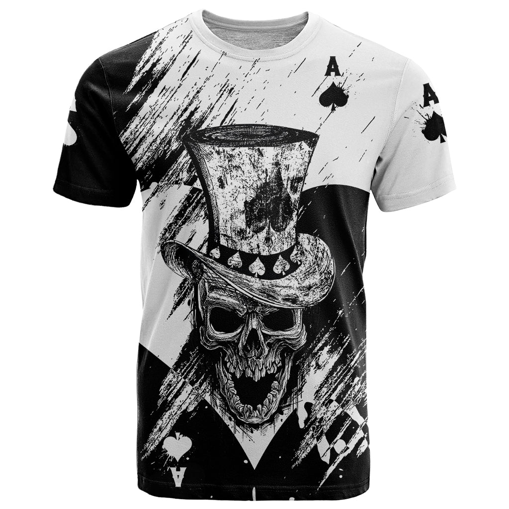 Black Joke Skull T-Shirt Spade Ace Grunge Art Graphic Tee