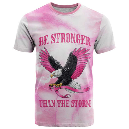 Pink Ribbon American Eagle T-Shirt Breast Cancer Awareness - Be Stronger Than The Storm Graphic Tee