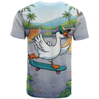 Funny Silly Goose on The Loose T-Shirt with Skateboard and Palm Trees Graphic Tee