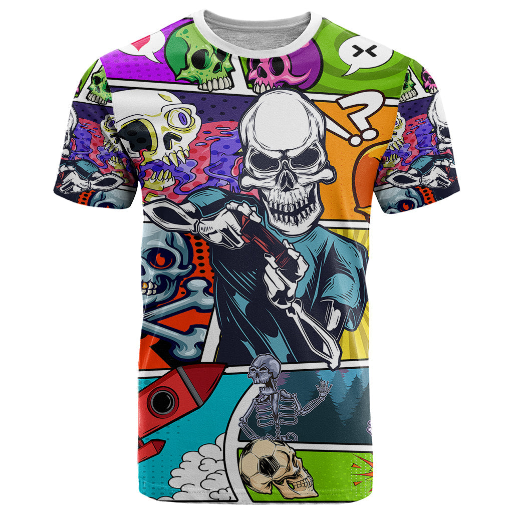 Comic Skull T-Shirt Pop Art Cartoon Skull Funny Graphic Tee