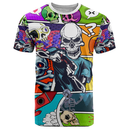 Comic Skull T-Shirt Pop Art Cartoon Skull Funny Graphic Tee