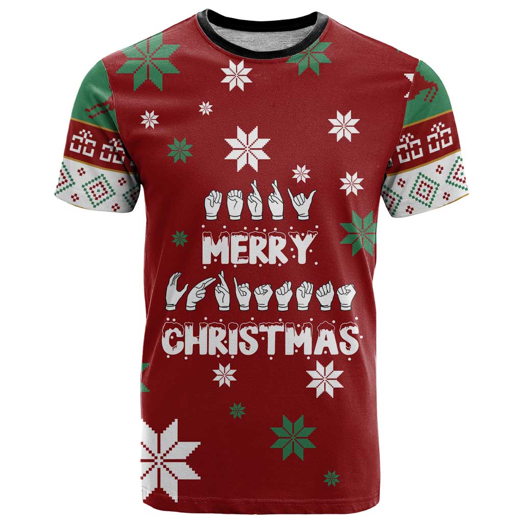 Sign Language Merry Christmas T-Shirt Xmas Holiday Patterns Graphic Tee