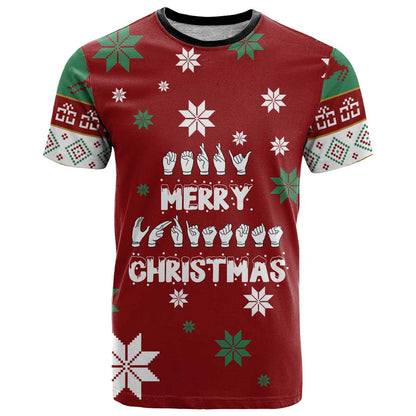 Sign Language Merry Christmas T-Shirt Xmas Holiday Patterns Graphic Tee