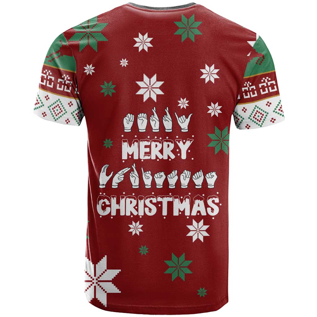 Sign Language Merry Christmas T-Shirt Xmas Holiday Patterns Graphic Tee