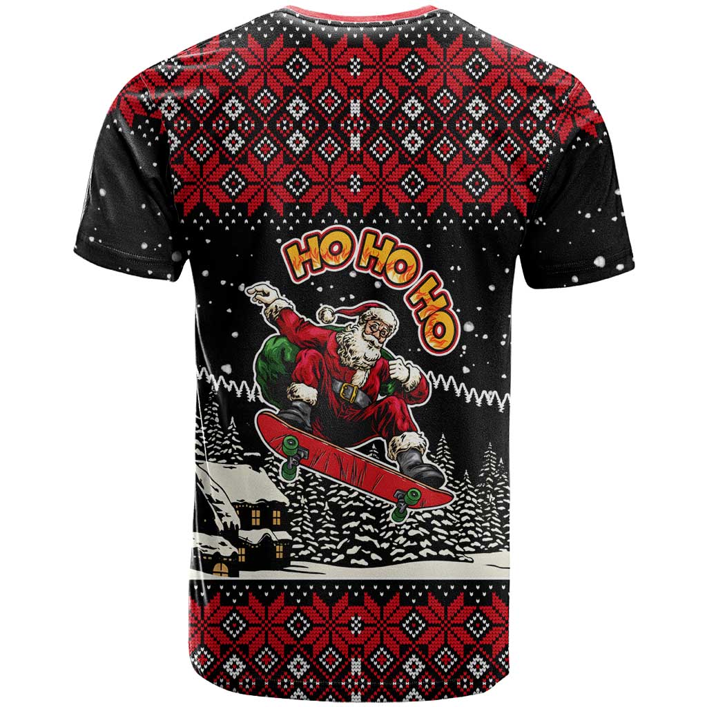 Skater Santa Claus Ho Ho Ho Christmas T-Shirt Xmas Holiday Patterns Graphic Tee