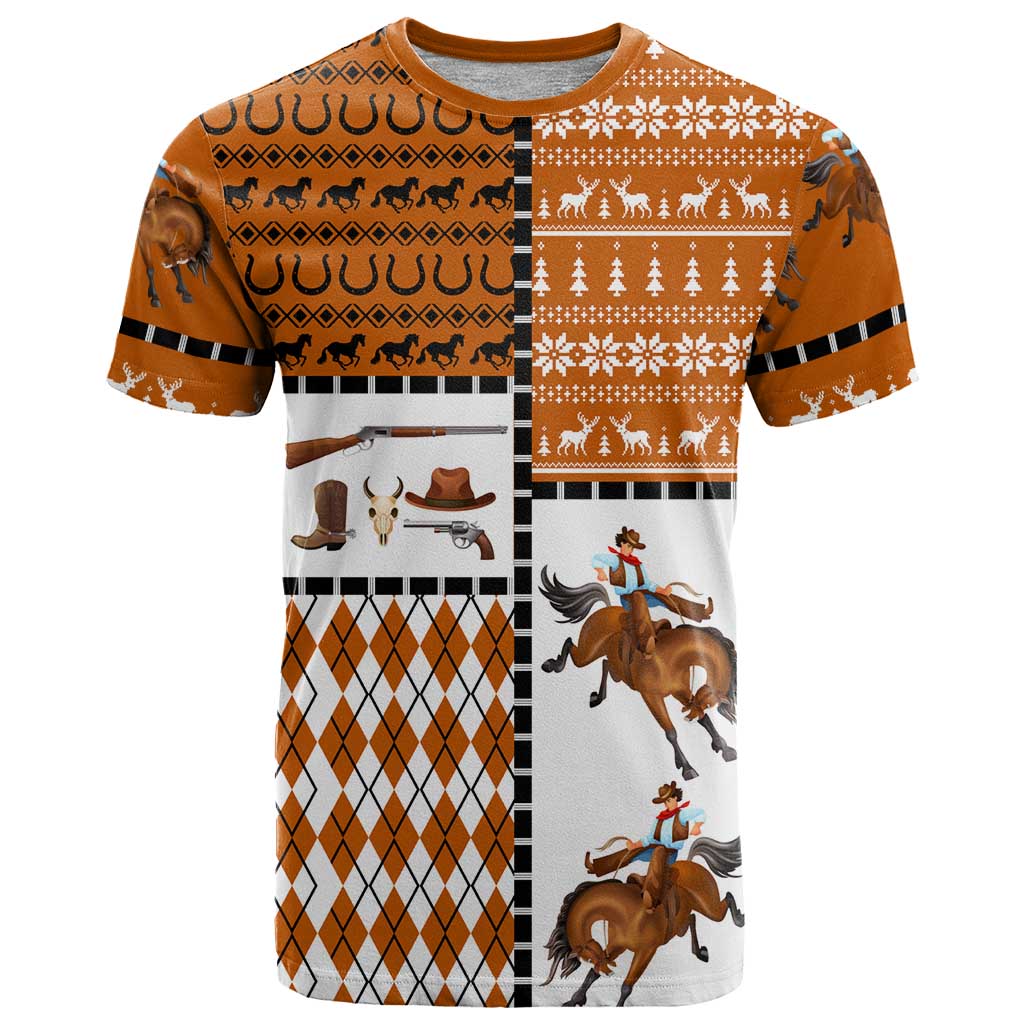 Horse Cowboy Merry Christmas Design T-Shirt Funny Xmas Holiday Patterns Graphic Tee