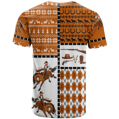 Horse Cowboy Merry Christmas Design T-Shirt Funny Xmas Holiday Patterns Graphic Tee