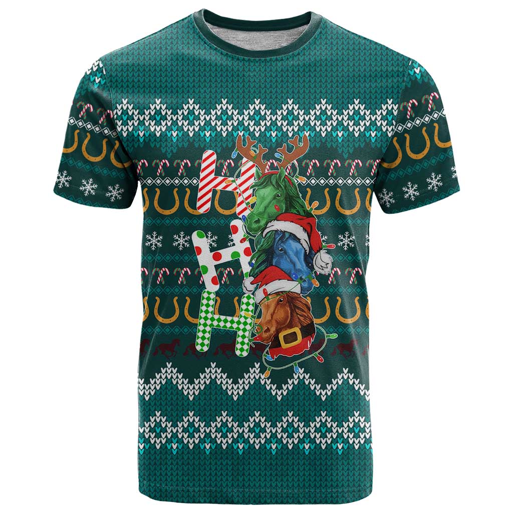 Horse Ho Ho Ho Christmas Design T-Shirt Funny Xmas Holiday Patterns Graphic Tee